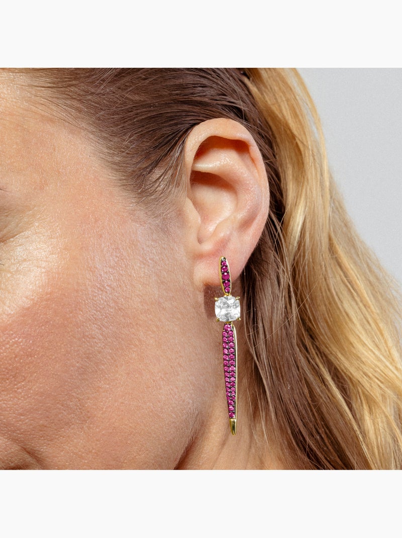 Boucles d'oreilles Luxenter en argent sterling 925 et zircone rubis finies et plaqué or 18k-Pikto Rouge - Kiabi