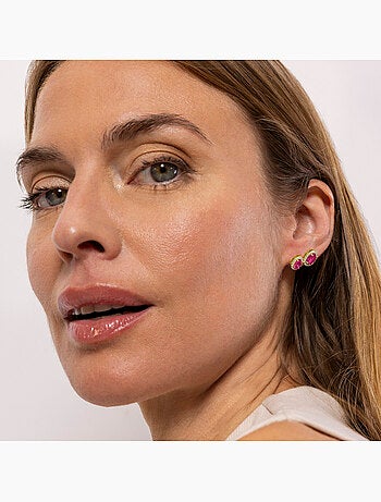 Boucles d'oreilles Luxenter en argent sterling 925 et zircone rubis finies et plaqué or 18k-Pinat