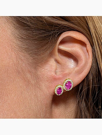 Boucles d'oreilles Luxenter en argent sterling 925 et zircone rubis finies et plaqué or 18k-Pinat