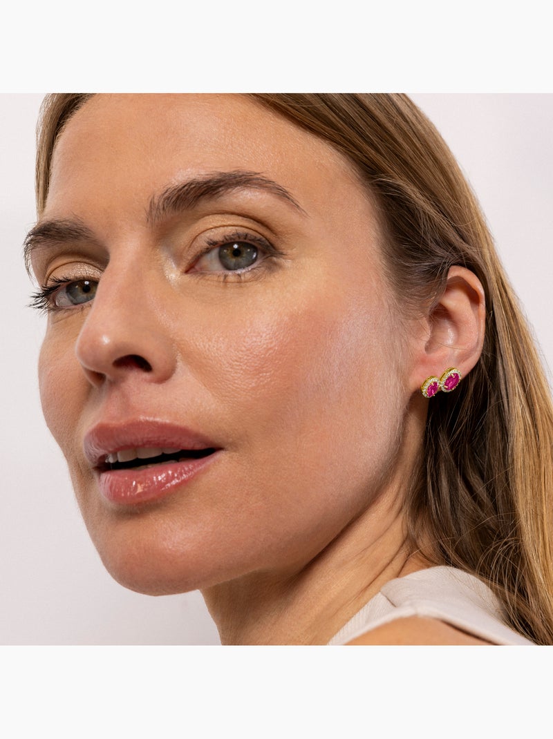 Boucles d'oreilles Luxenter en argent sterling 925 et zircone rubis finies et plaqué or 18k-Pinat Noir - Kiabi