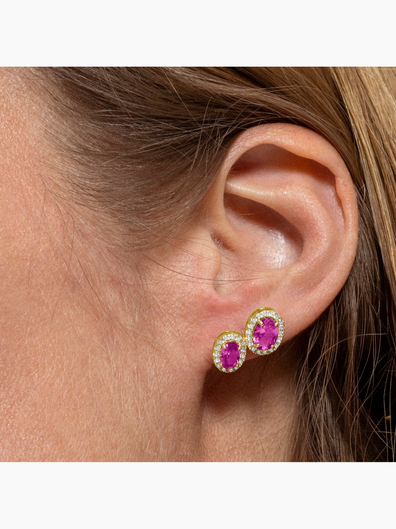 Boucles d'oreilles Luxenter en argent sterling 925 et zircone rubis finies et plaqué or 18k-Pinat Noir - Kiabi