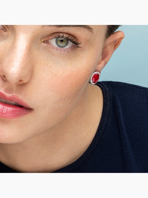 Boucles d'oreilles Luxenter en argent sterling 925 et zircone rubis finition rhodium - Lyla - Kiabi