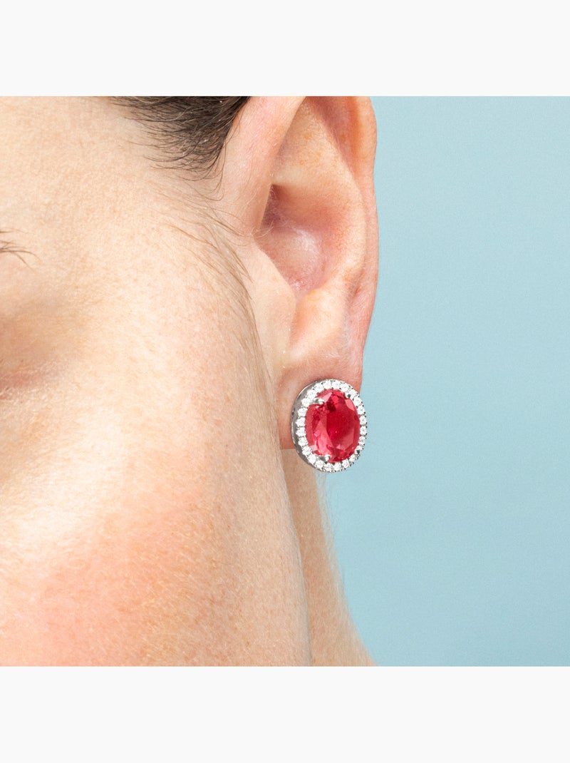 Boucles d'oreilles Luxenter en argent sterling 925 et zircone rubis finition rhodium - Lyla Rouge - Kiabi