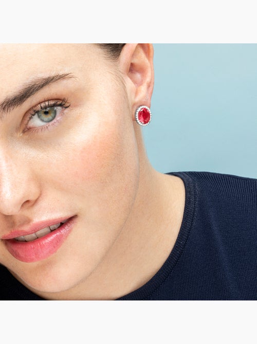 Boucles d'oreilles Luxenter en argent sterling 925 et zircone rubis finition rhodium - Lyla - Kiabi