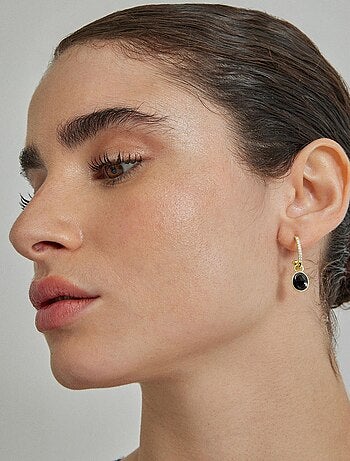 Boucles d'oreilles Luxenter en cristal noir et or jaune 18 carats - Nyahau