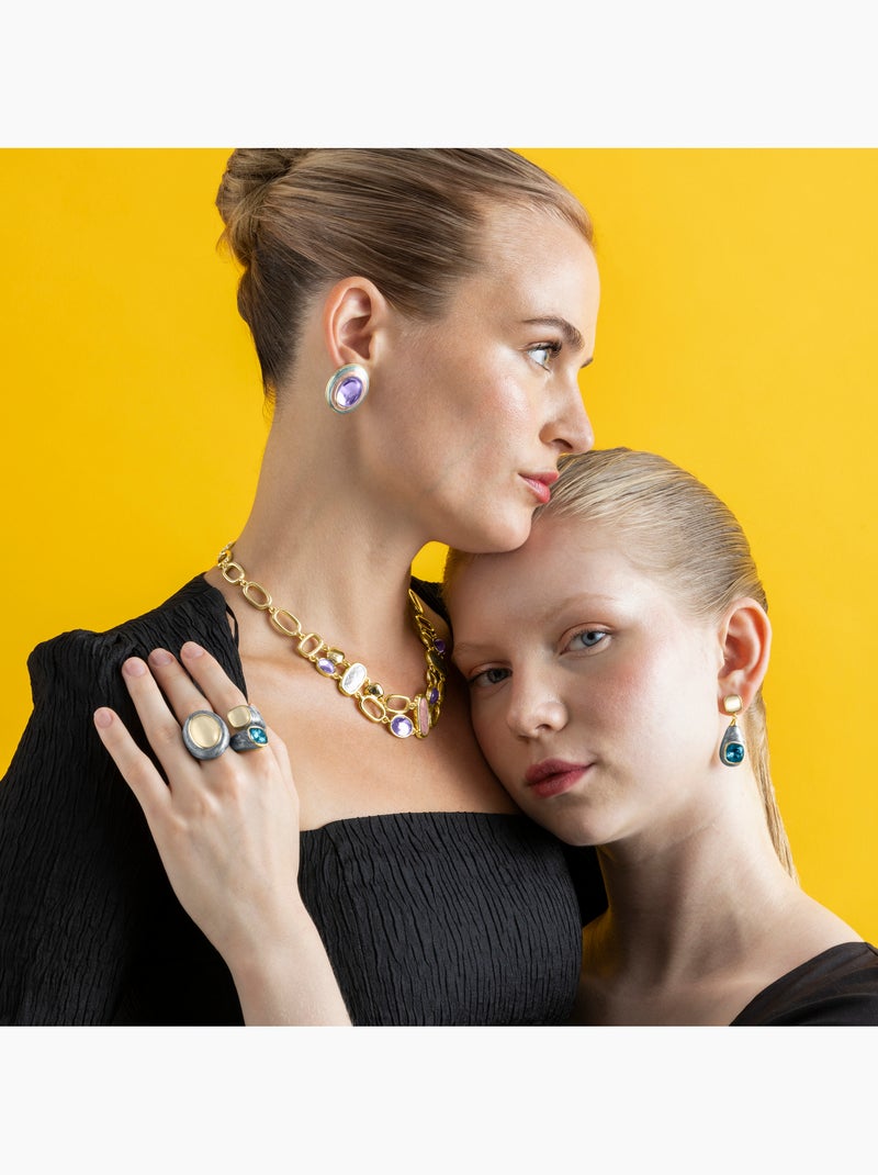 Boucles d'oreilles Luxenter en cristal violet avec finition et plaqué or 18k - Nori Violet - Kiabi