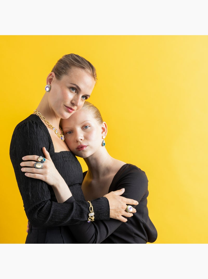 Boucles d'oreilles Luxenter en cristal violet avec finition et plaqué or 18k - Nori Violet - Kiabi