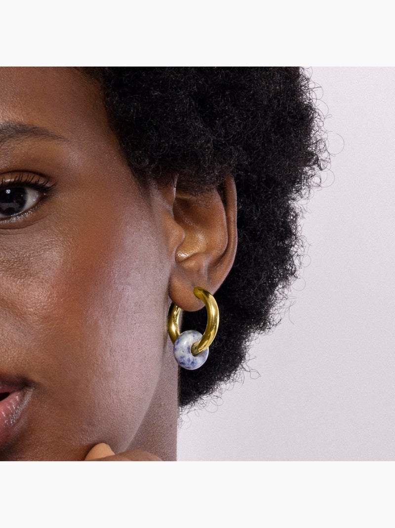 Boucles d'oreilles Luxenter en Lapis Lazuli naturel et plaqué or 18k - Noku Bleu - Kiabi