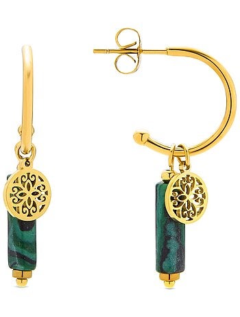 Boucles d'oreilles Luxenter en malachite, finition or jaune 18 carats - Nadu