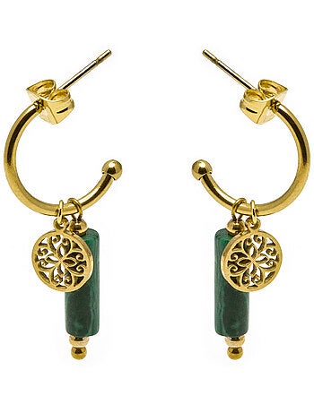 Boucles d'oreilles Luxenter en malachite, finition or jaune 18 carats - Nadu