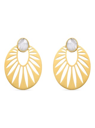 Boucles d'oreilles Luxenter en nacre blanche finies en or jaune 18 carats - Elbi