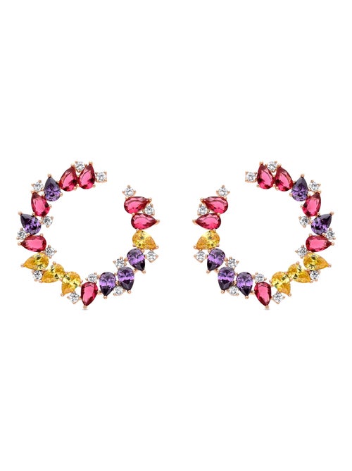 Boucles d'oreilles Luxenter en or jaune 18 carats avec zircon multicolore - Monlali - Kiabi