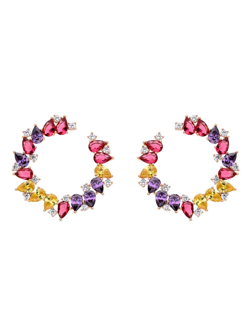Boucles d'oreilles Luxenter en or jaune 18 carats avec zircon multicolore - Monlali Multicolore - Kiabi