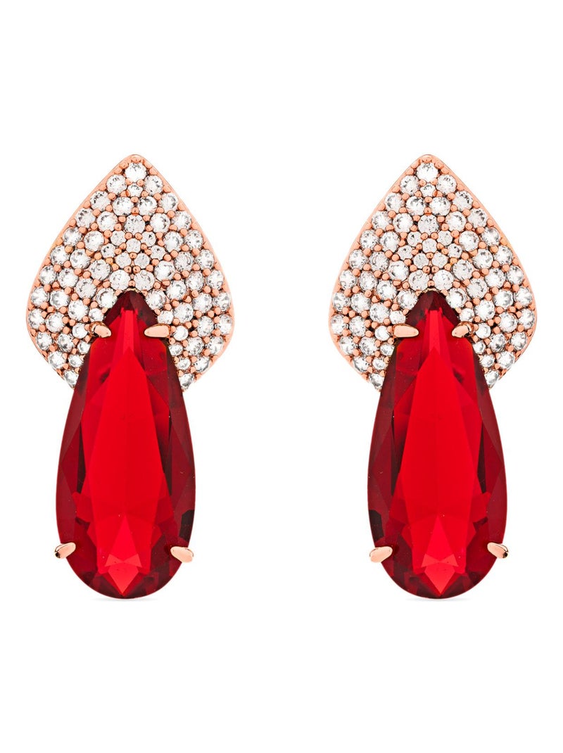 Boucles d'oreilles Luxenter en or jaune 18 carats avec zircon rubis - Ikah Rouge - Kiabi