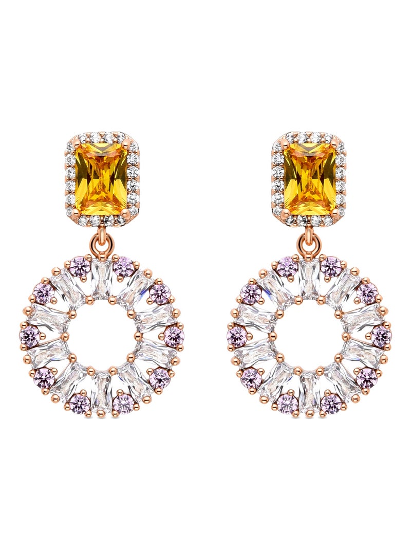 Perle Cercle Boucles pour Femmes Pl. or Jaune 18K Avec Crstaux