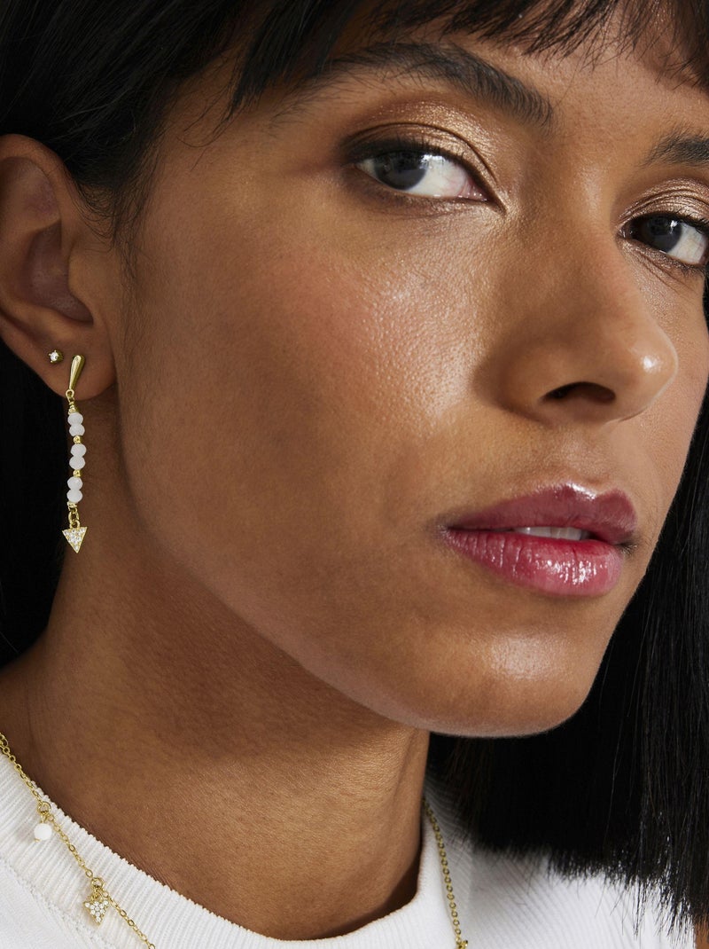 Boucles d'oreilles Luxenter en perles blanches finies en or jaune 18K - Sonle Argent - Kiabi