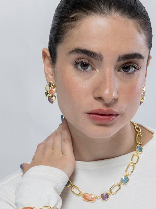 Boucles d'oreilles Luxenter en résine orange et plaqué or 18k - Niro - Kiabi