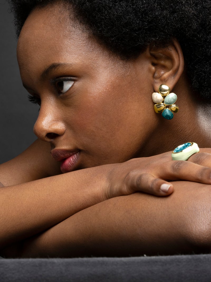 Boucles d'oreilles Luxenter en résine verte et or jaune 18 carats - Niro Vert - Kiabi