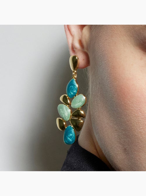 Boucles d'oreilles Luxenter en résine verte et plaqué or 18k - Nortul - Kiabi