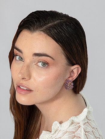 Boucles d'oreilles Luxenter en zircone cubique d'améthyste sur or jaune 18k - Narbel