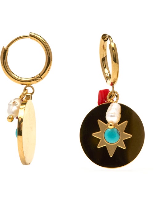 Boucles d'oreilles Luxenter et plaqué or 18k et Turquoise - Nakal - Kiabi