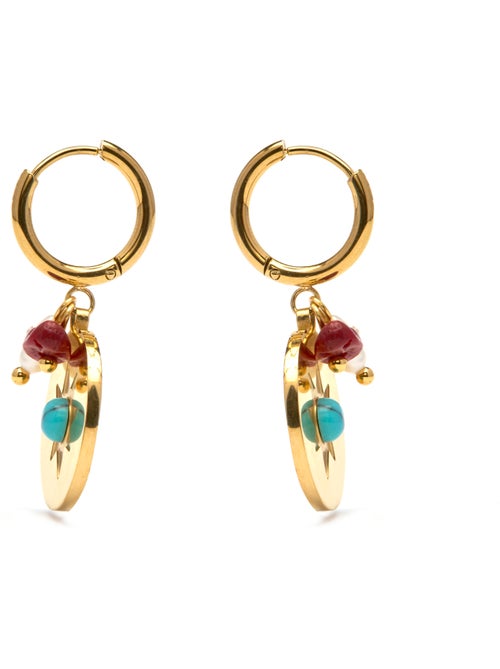 Boucles d'oreilles Luxenter et plaqué or 18k et Turquoise - Nakal - Kiabi
