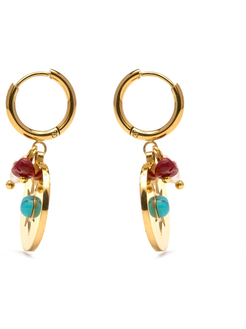 Boucles d'oreilles Luxenter et plaqué or 18k et Turquoise - Nakal Bleu - Kiabi