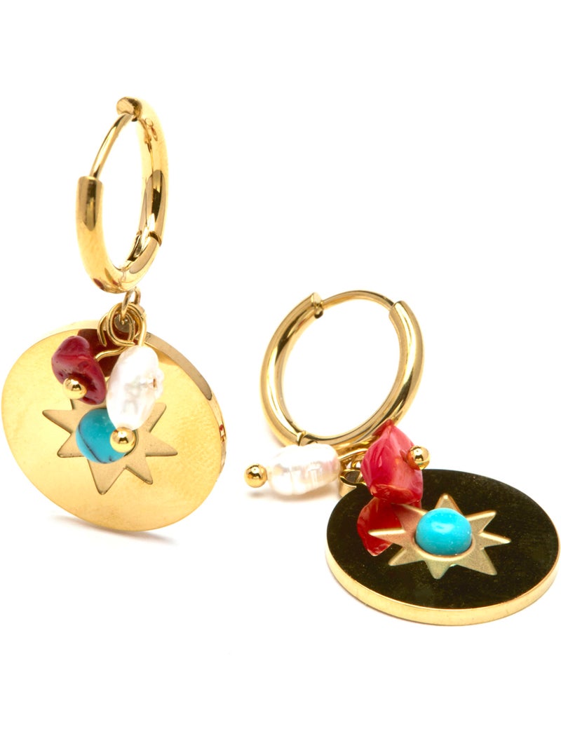 Boucles d'oreilles Luxenter et plaqué or 18k et Turquoise - Nakal Bleu - Kiabi