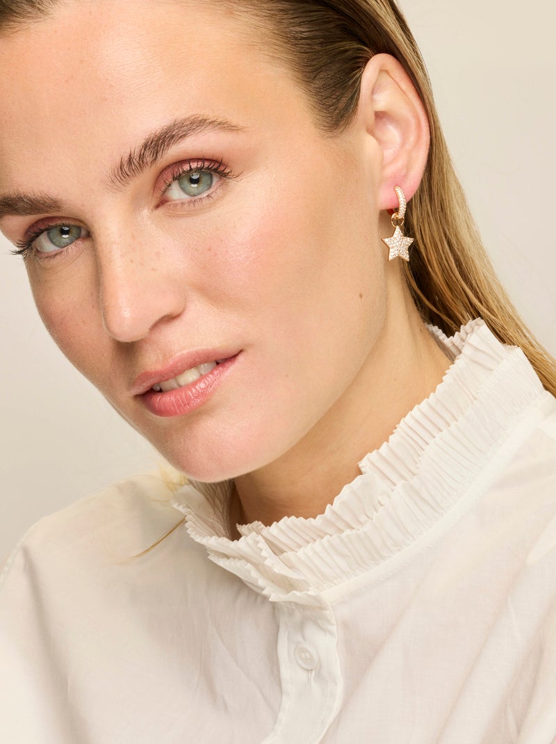 Boucles d'oreilles Luxenter et plaqué or 18k et zircon brillant - Sasti Blanc - Kiabi