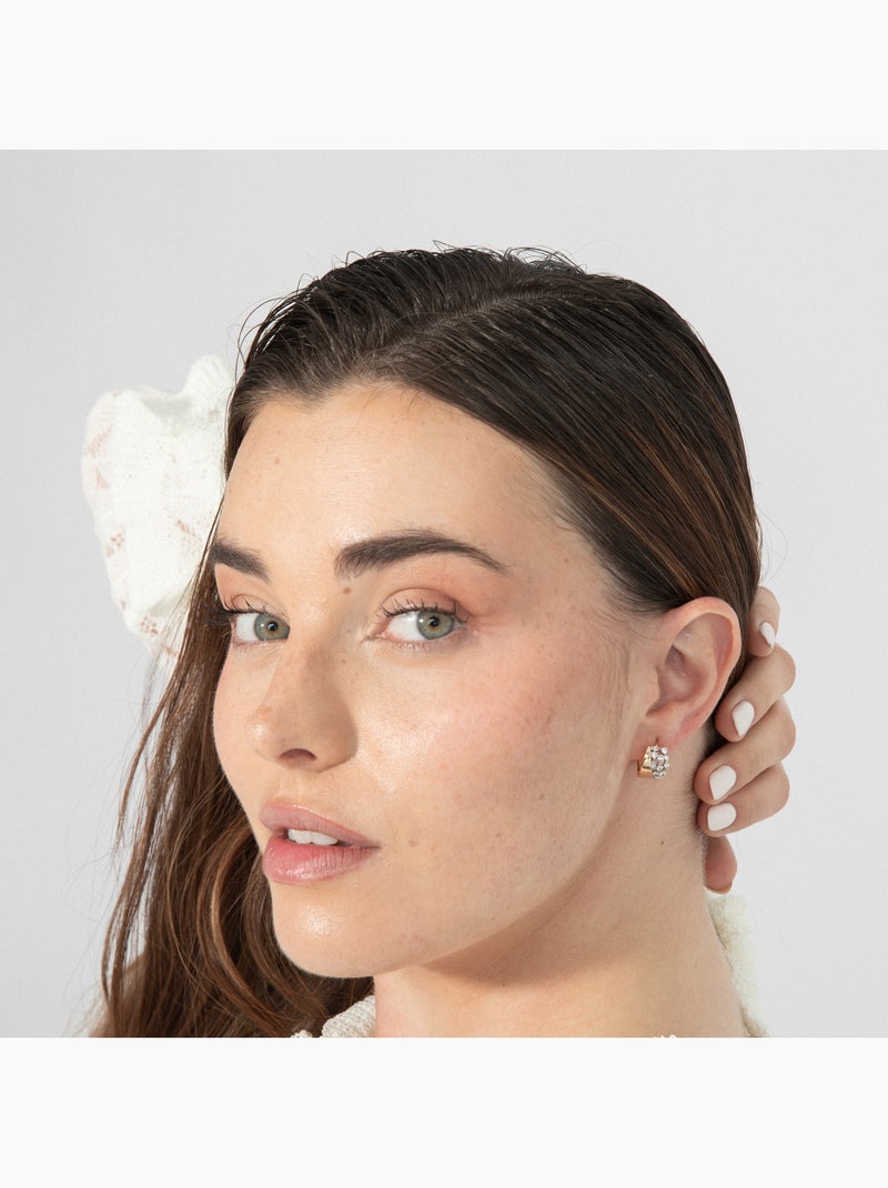 Boucles d'oreilles Luxenter et plaqué or 18k et zircon brillant - Yaoti Blanc - Kiabi