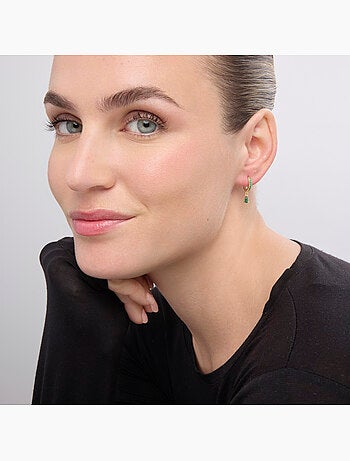 Boucles d’oreilles Luxenter finition or jaune 18 carats et zircone émeraude - Laade