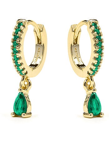 Boucles d’oreilles Luxenter finition or jaune 18 carats et zircone émeraude - Laade