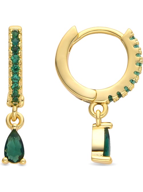 Boucles d’oreilles Luxenter finition or jaune 18 carats et zircone émeraude - Laade - Kiabi