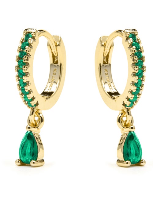 Boucles d’oreilles Luxenter finition or jaune 18 carats et zircone émeraude - Laade - Kiabi