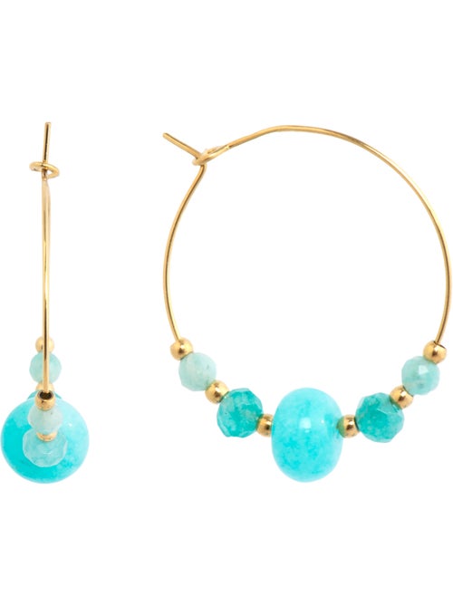 Boucles d'oreilles Luxenter finition or jaune 18k et jade bleu - Gimra - Kiabi