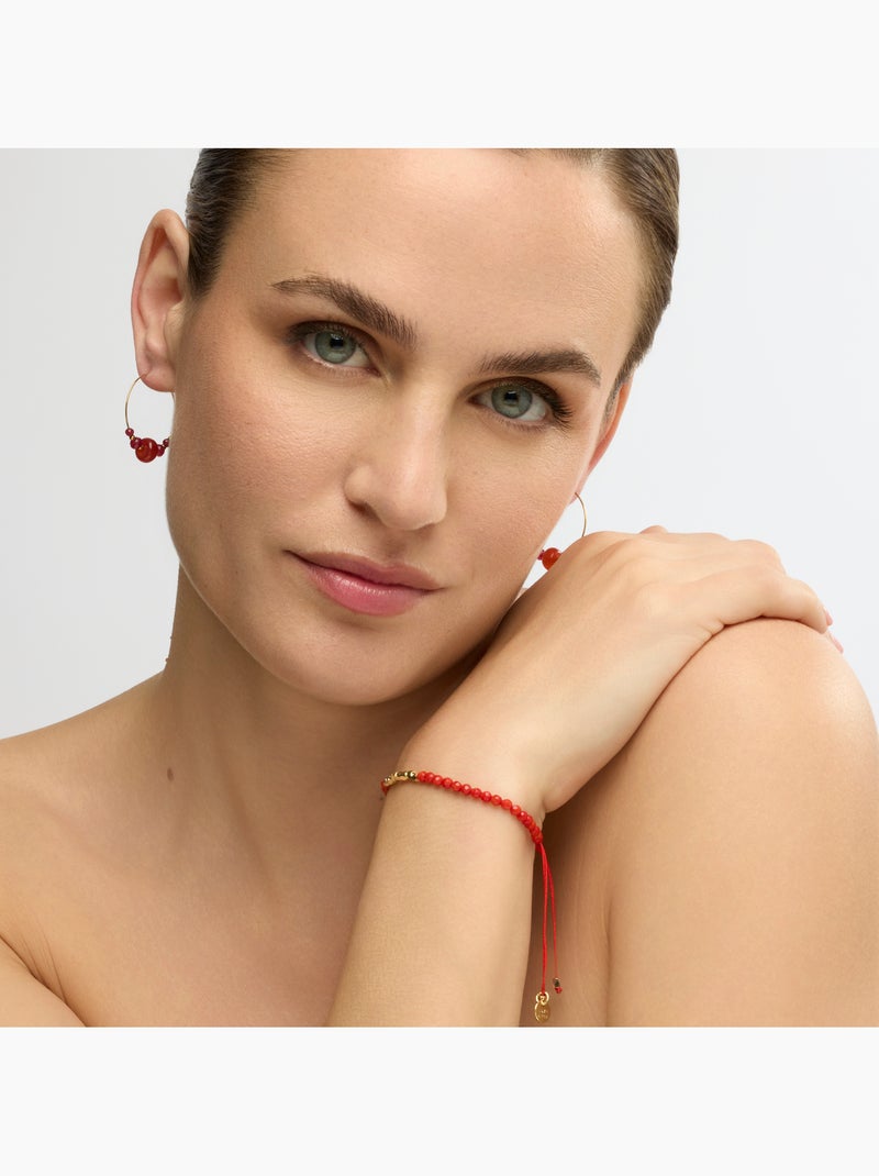 Boucles d'oreilles Luxenter finition or jaune 18k et jade rouge - Rahay Rouge - Kiabi