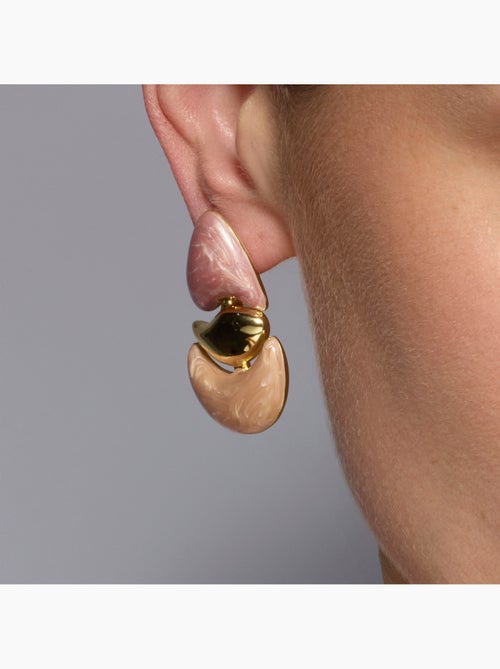 Boucles d'oreilles Luxenter finition or jaune 18k et laqué fuchsia - Ismaly - Kiabi