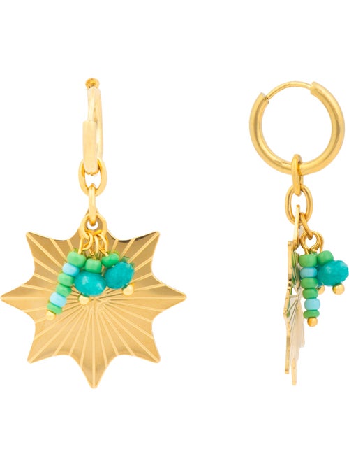 Boucles d'oreilles Luxenter finition or jaune 18k et turquoise - Silmu - Kiabi