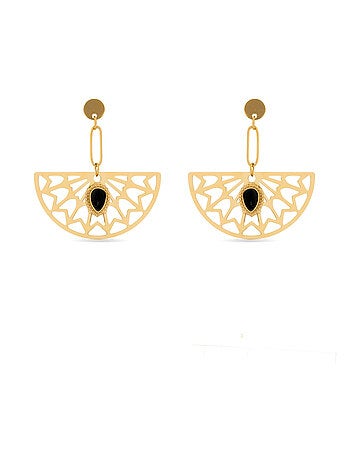 Boucles d'oreilles Luxenter Onyx finies et plaqué or 18k - Tawa
