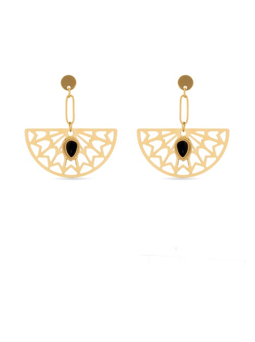 Boucles d'oreilles Luxenter Onyx finies et plaqué or 18k - Tawa - Kiabi