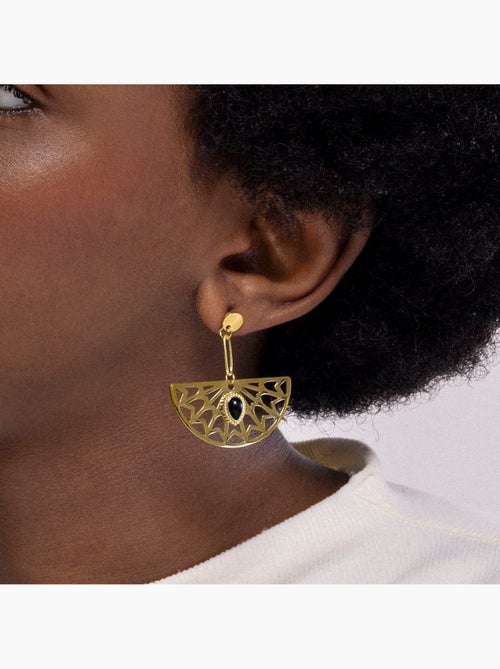 Boucles d'oreilles Luxenter Onyx finies et plaqué or 18k - Tawa - Kiabi