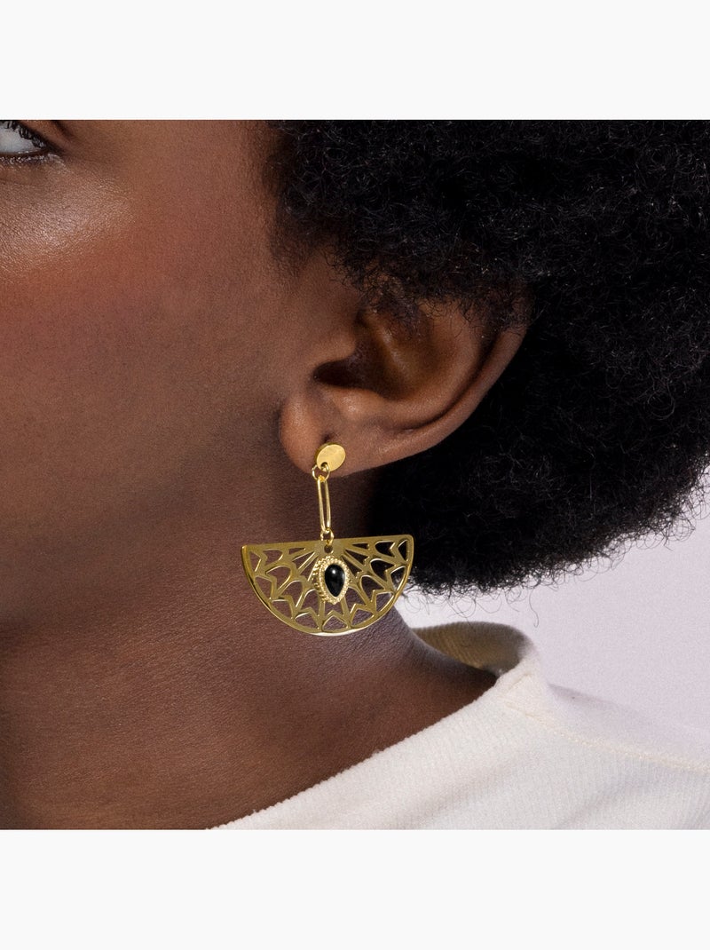 Boucles d'oreilles Luxenter Onyx finies et plaqué or 18k - Tawa Noir - Kiabi