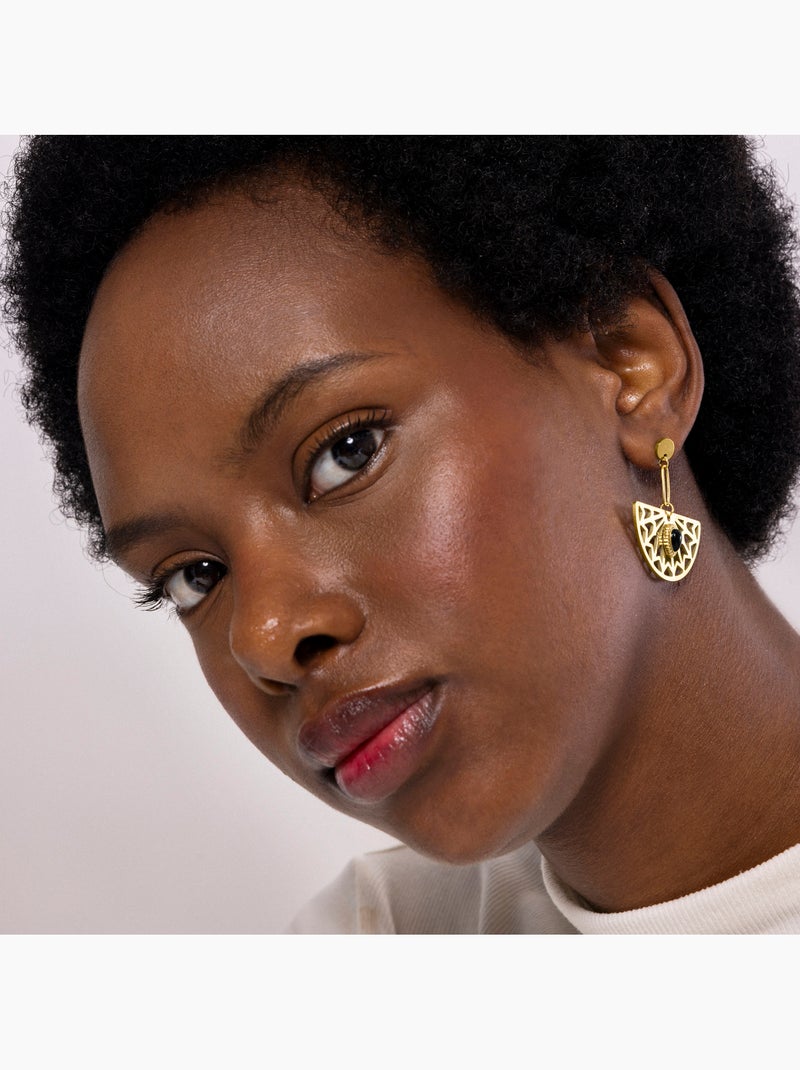 Boucles d'oreilles Luxenter Onyx finies et plaqué or 18k - Tawa Noir - Kiabi