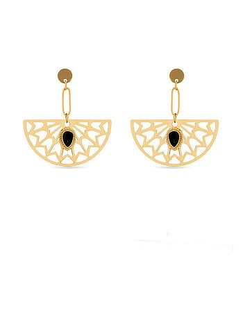 Boucles d'oreilles Luxenter Onyx finies et plaqué or 18k - Tawa