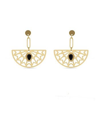 Boucles d'oreilles Luxenter Onyx finies plaqué or jaune 18K - Tawa