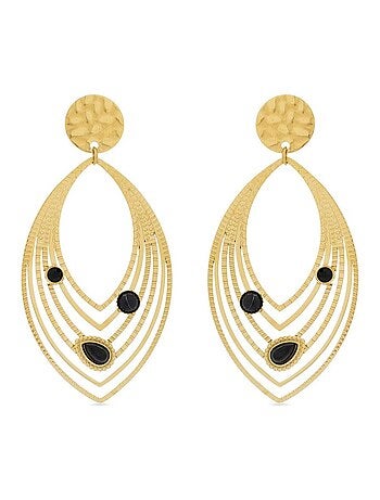 Boucles d'oreilles Luxenter Onyx finies plaqué or jaune 18k - Ycoa