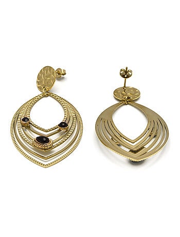 Boucles d'oreilles Luxenter Onyx finies plaqué or jaune 18k - Ycoa