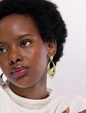 Boucles d'oreilles Luxenter Onyx finies plaqué or jaune 18k - Ycoa