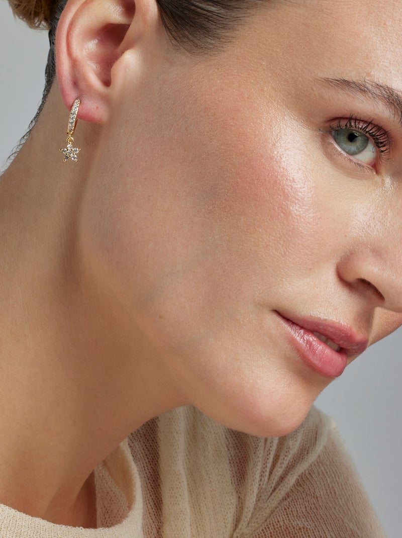 Boucles d'oreilles Luxenter plaqué or jaune 18 carats avec zirconium étincelant - Kord Blanc - Kiabi