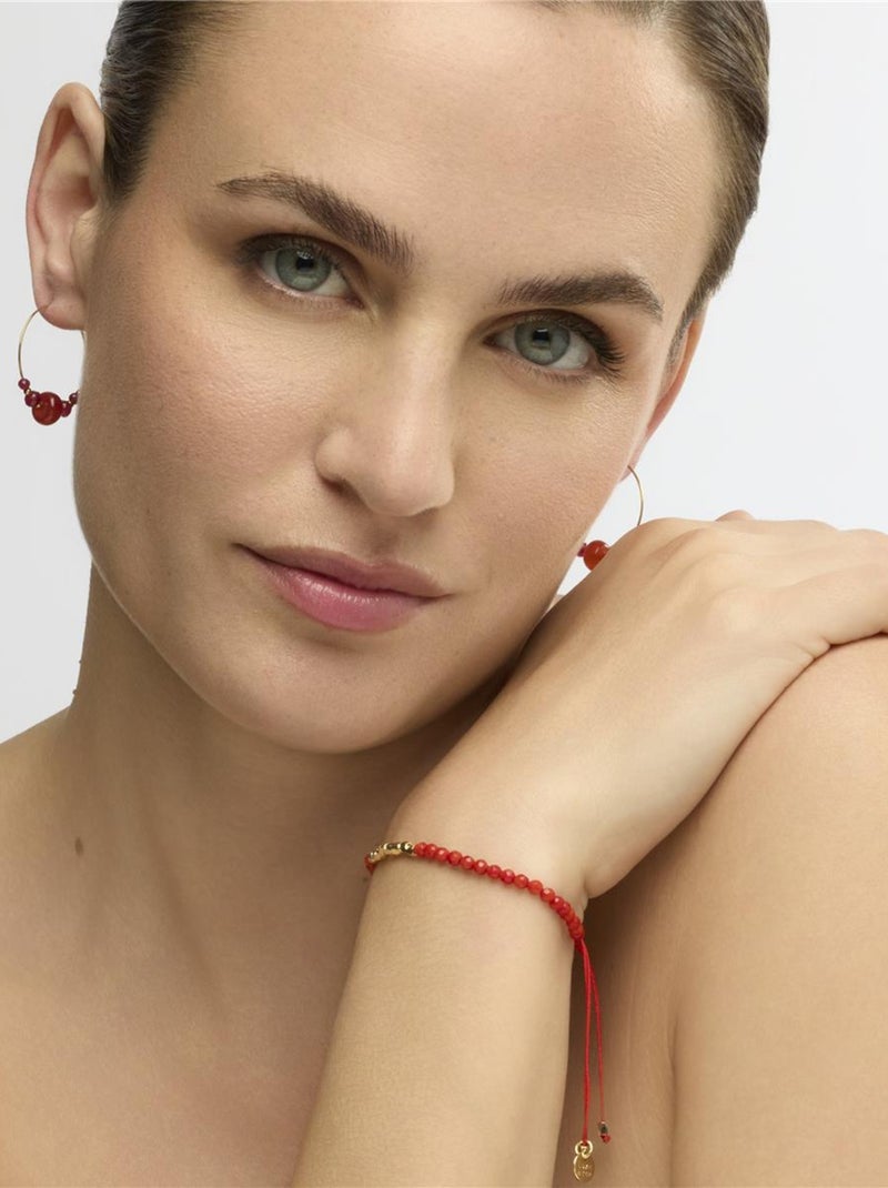 Boucles d'oreilles Luxenter plaqué or jaune 18 carats et Jade rouge - Rahay Rouge - Kiabi